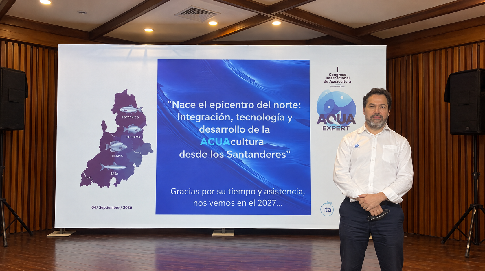 Dr. Carlos Sandoval Hurtado, médico veterinario y Technical manager de VeHiCe tras su presentación en AquaExpert, impulsado por la Línea AQUA de ITALCOL S.A.